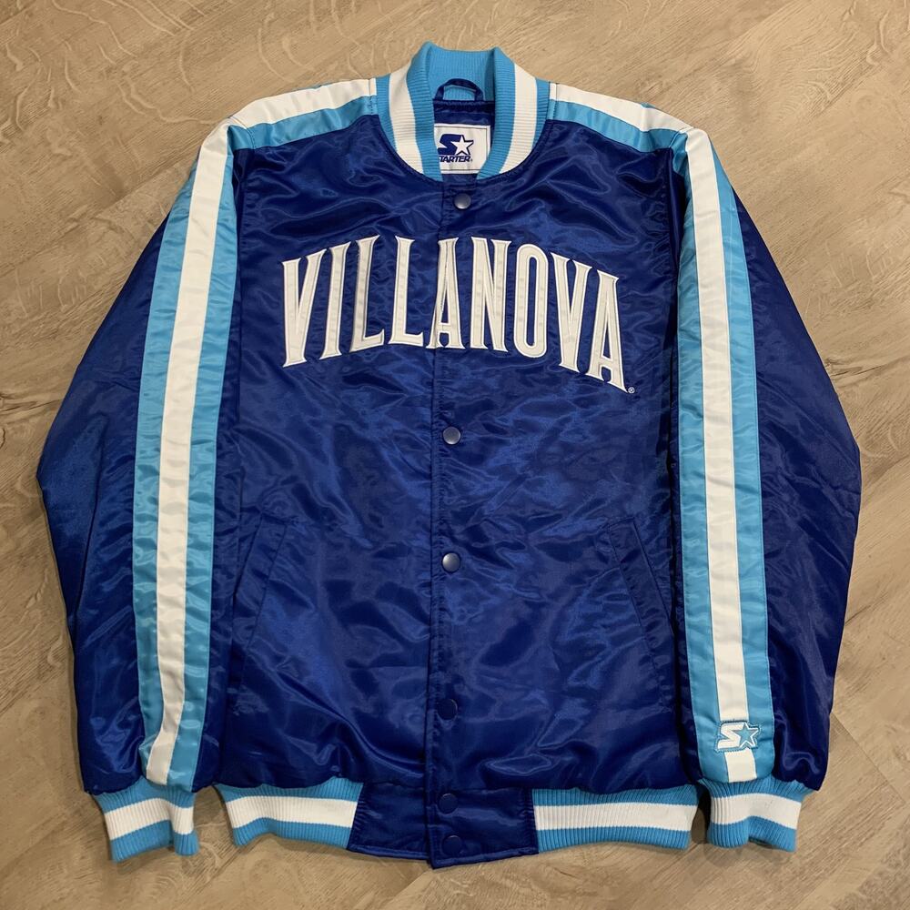 Starter Villanova University Wildcats Satin Jacket Snap Button Men's Medium Blue